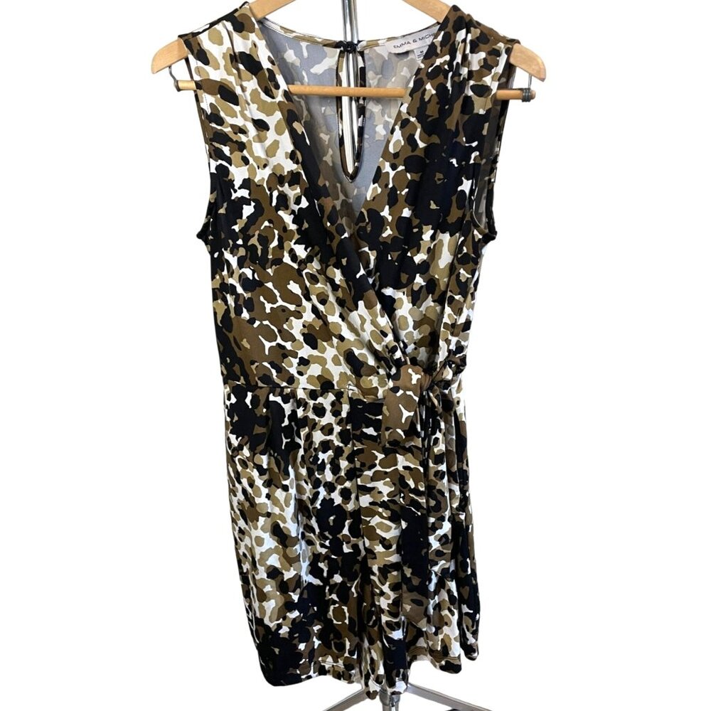 Emma and Michele Medium Sleeveless Patterned Dotted Faux Wrap Midi Dress